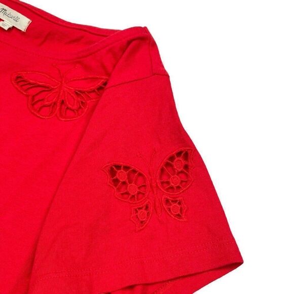 Madewell Embroidered Butterfly Eyelet Setlist Boxy Crop Tee Red - Picture 6 of 10